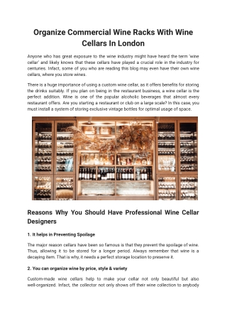 Organize Commercial Wine Racks With Wine Cellars In London