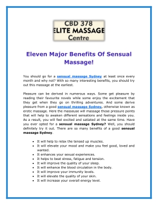 Eleven Major Benefits Of Sensual Massage