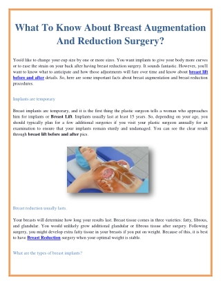 What To Know About Breast Augmentation And Reduction Surgery?