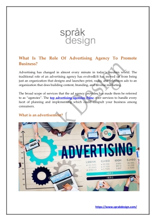 WHAT IS THE ROLE OF ADVERTISING AGENCY TO PROMOTE