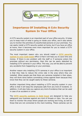 Importance Of Installing A Cctv Security System In Your Office