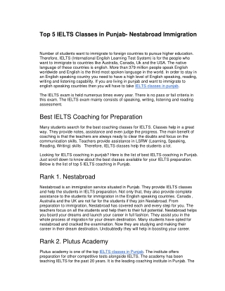 Top 5 IELTS Classes in Punjab- Nestabroad Immigration