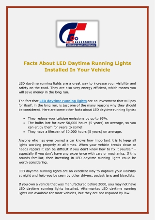 Facts About LED Daytime Running Lights Installed In Your Vehicle