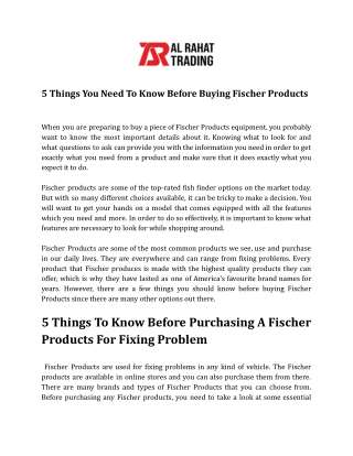 5 Things You Need To Know Before Buying Fischer Products