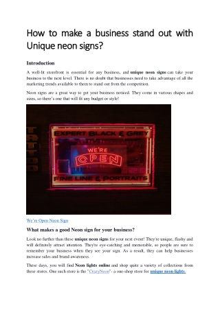 How to make business stand out with Unique neon signs