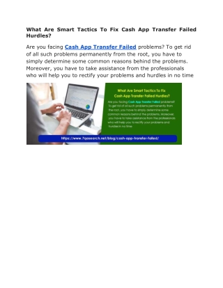 What Are Smart Tactics To Fix Cash App Transfer Failed Hurdles