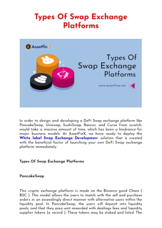 Types Of DeFi Swap Exchange Development