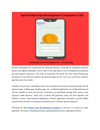 Top10 Fintech App Development Companies In USA