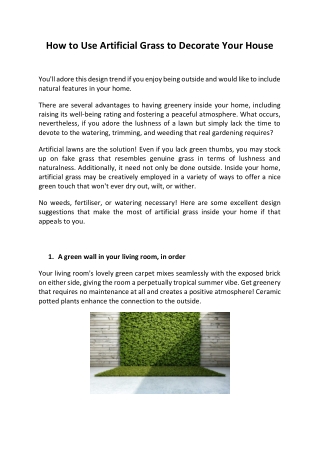 How to Use Artificial Grass to Decorate Your House