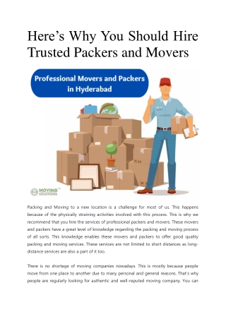 Here’s Why You Should Hire Trusted Packers and Movers