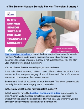 ​Is The Summer Season Suitable For Hair Transplant Surgery?