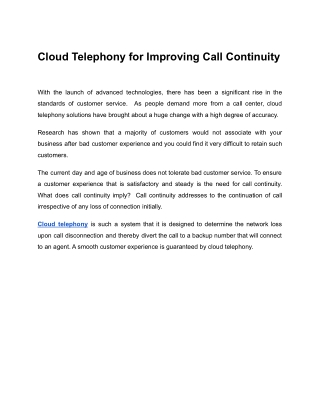 cloud telephony continuity