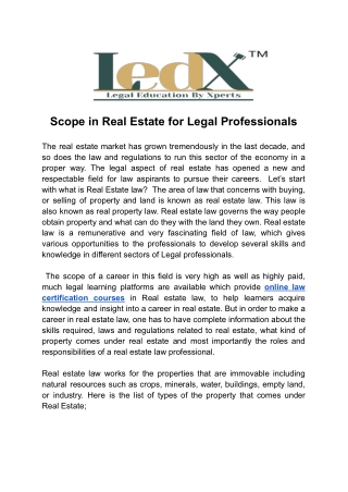 Scope in Real Estate for Legal Professionals