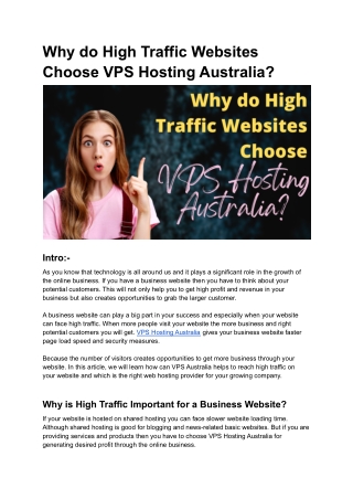 Why do High Traffic Websites Choose VPS Hosting Australia