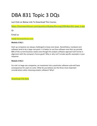 DBA 831 Topic 3 DQs