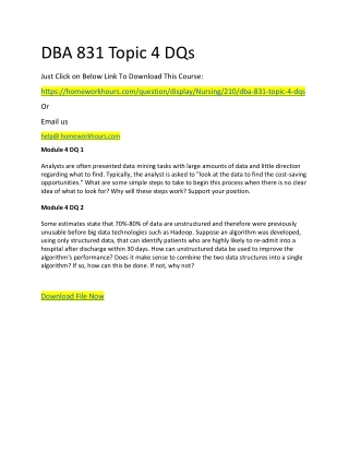 DBA 831 Topic 4 DQs