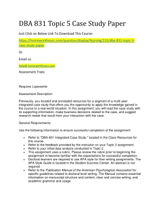 DBA 831 Topic 5 Case Study Paper