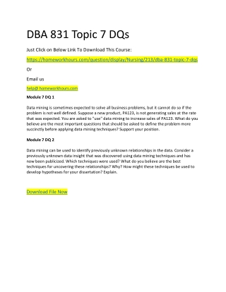 DBA 831 Topic 7 DQs