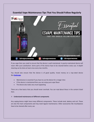 Essential Vape Maintenance Tips That You Should Follow Regularly