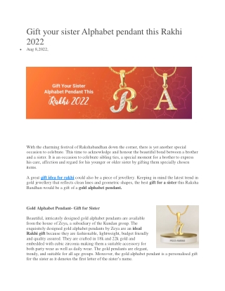 Gift your sister Alphabet pendant this Rakhi 2022
