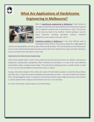 What Are Applications of Hardchrome Engineering in Melbourne