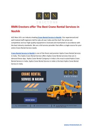 RMN Erectors offer The Best Crane Rental Services in Nashik