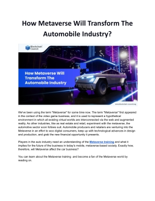 How Metaverse Will Transform The Automobile Industry ?