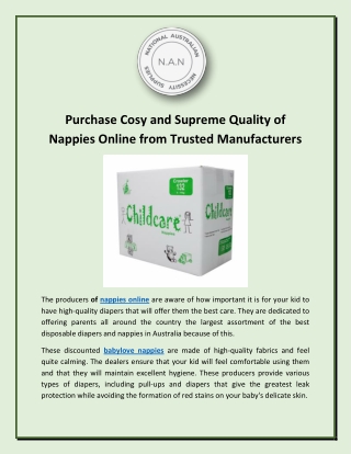 Purchase Cosy and Supreme Quality of Nappies Online from Trusted Manufacturers