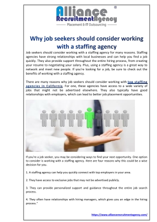 Why job seekers should consider working with a staffing agency