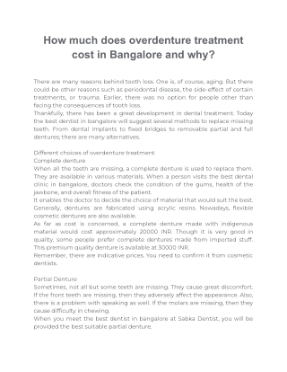 How much does overdenture treatment cost in Bangalore and why_