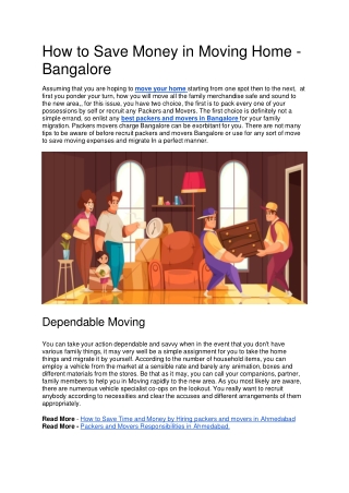 How to Save Money in Moving Home - Bangalore