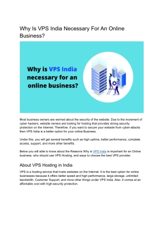 Why Is VPS India Necessary For An Online Business?