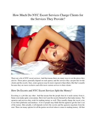 How Much Do NYC Escort Services Charge Clients for the Services They Provide?