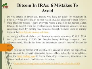 Bitcoin In IRAs 6 Mistakes To Avoid