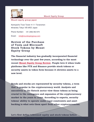 Review of the Purchase of Tesla and Microsoft Stock Tokens by Mount Equity Group