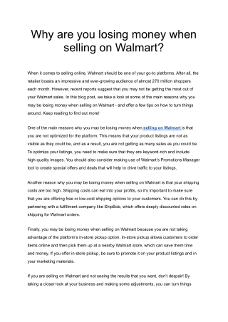 Why are you losing money when selling on Walmart