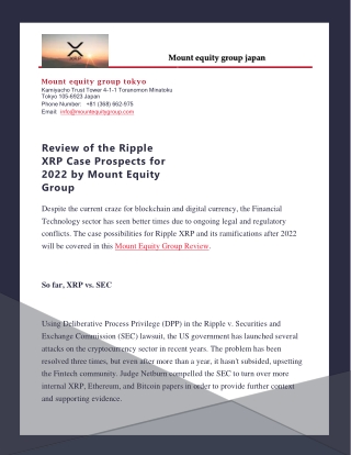 Review of the Ripple XRP Case Prospects for 2022 by Mount Equity Group
