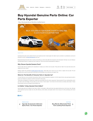 Buy Hyundai Genuine Parts Online Car Parts Exporter