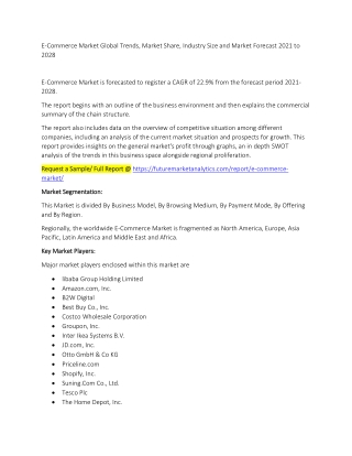 E-Commerce Market Trends, Market Share, Industry Size, Growth, and Market Forecast 2021 to 2028