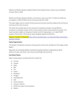 Mobile and Wireless Backhaul Market Trends, Market Share, Industry Size, Growth, and Market Forecast 2021 to 2028