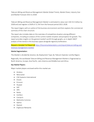 Telecom Billing and Revenue Management Market Trends, Market Share, Industry Size, Growth, and Market Forecast 2021 to 2