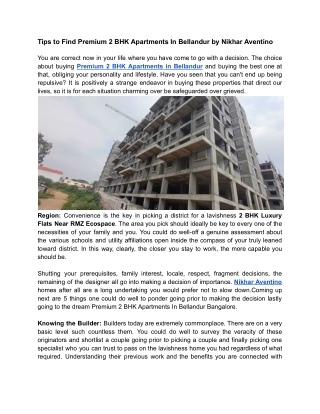 Tips to Find Premium 2 BHK Flats In Bellandur by Nikhar Aventino