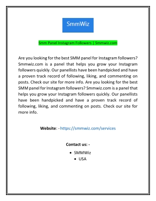 Smm Panel Instagram Followers  Smmwizcom