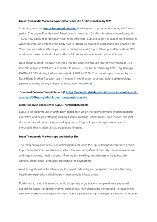 Lupus Therapeutic Market is Expected to Reach USD 5,142.63 million by 2029