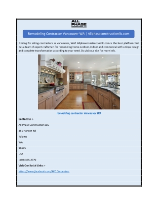 Remodeling Contractor Vancouver WA  Allphaseconstructionllc.com