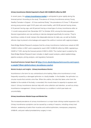 Urinary Incontinence Market Expected to Reach USD 19,088.09 million by 2029