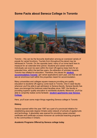 Some Facts about Seneca College in Toronto