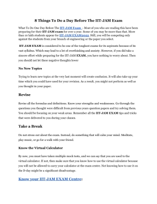 8 Things To Do a Day Before The IIT-JAM Exam