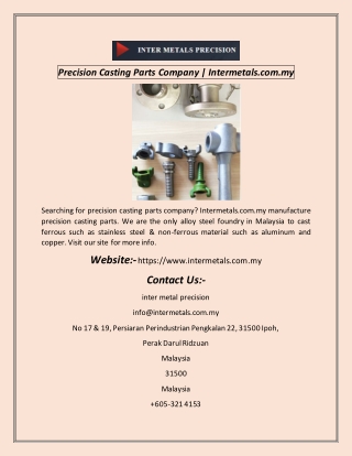 Precision Casting Parts Company  Intermetals.com.my