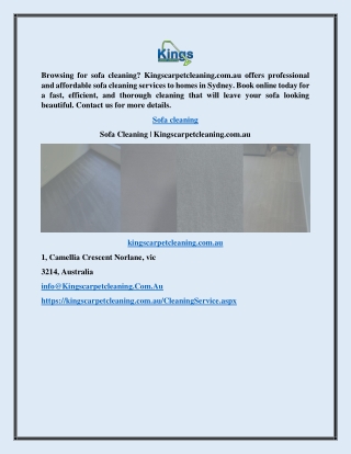 Sofa Cleaning | Kingscarpetcleaning.com.au